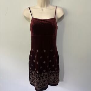 Vintage Mini Dress Large Burgundy Velvet Strappy Glitter Retro Y2K Indie Sleaze